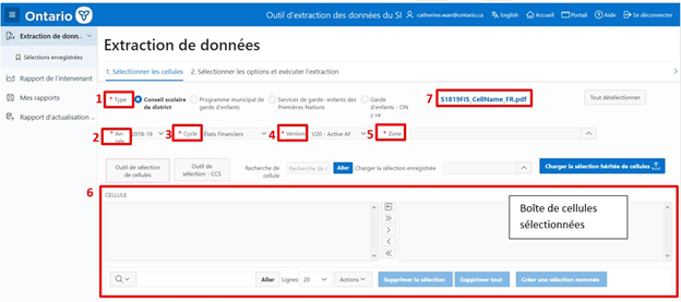 Étapes de sélection des cellules de l'outil d'extraction de données SIFE 2.0 (développement)